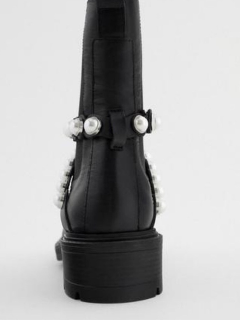 Zara Black Ankle Boots with Silver Pearl & Stud Straps - Picture 6 of 16
